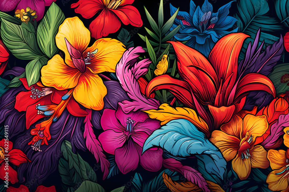 colourful tropical flowers art background colourful tropical flowers art background