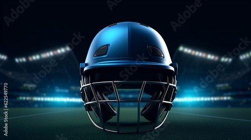 A Cricket Helmet Resting on Lush Stadium Grass