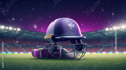 A Cricket Helmet Resting on Lush Stadium Grass