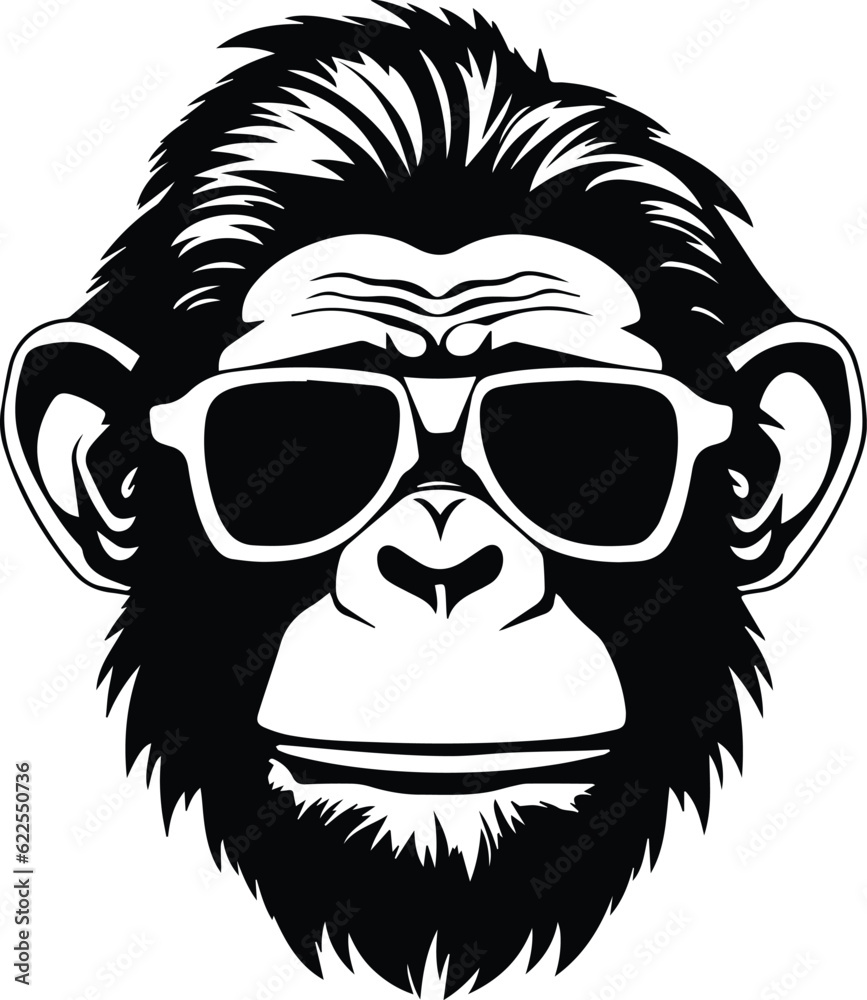 Chimpanzee In Sunglasses Logo Monochrome Design Style