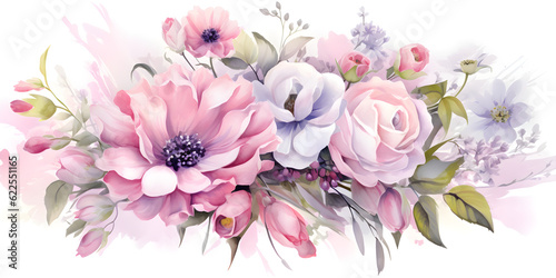 watercolour floral bouquet of pink flowers for wedding stationary invitations, greetings, wallpapers, fashion, prints © sam