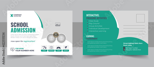 Kids back to school education admission postcard template, school admission postcard template design