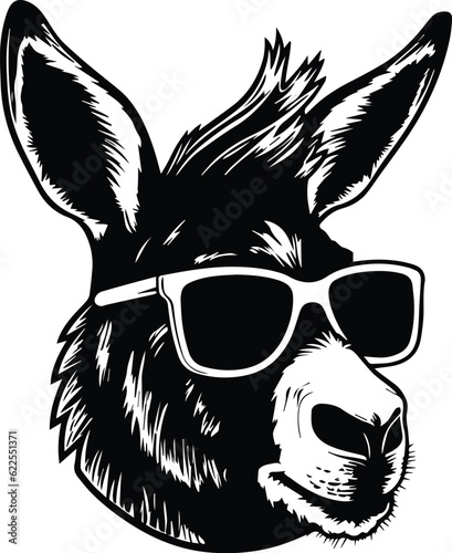Print op canvas Donkey In Sunglasses Logo Monochrome Design Style
