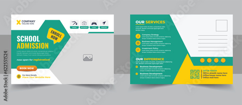 Kids back to school education admission postcard template,professional school admission postcard template design layout