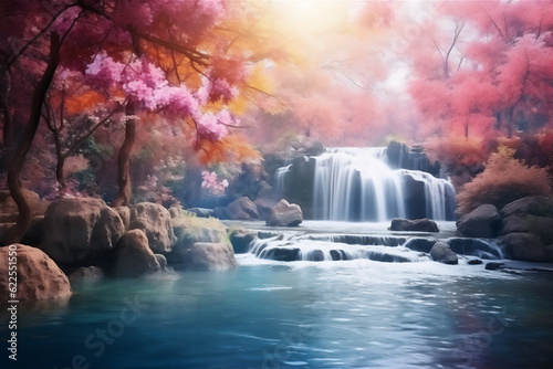 Scenic view of waterfall in autumn in forest  create using generative AI tools