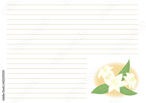 ユリの花が描かれた便箋