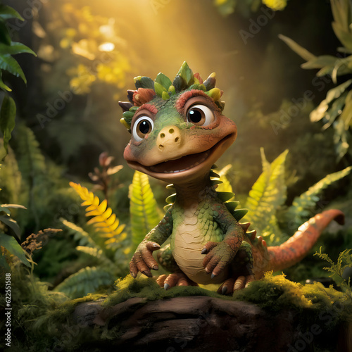 Elfin Characters in Nature  with an Extraordinary Dinosaur