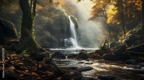 Scenic view of waterfall in autumn in forest  create using generative AI tools