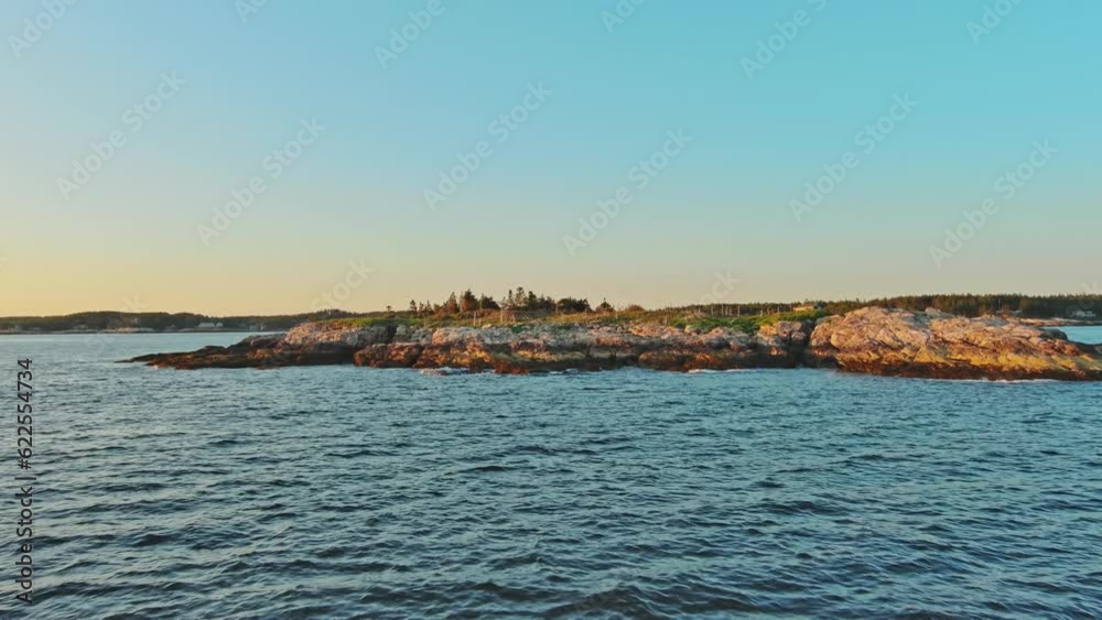 Lower Mark Island Sunset Aerial tracking forward Lower Mark Island Sunset Aerial tracking forward