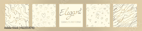 Vintage collection of elegant simple seamless patterns. Golden colors.