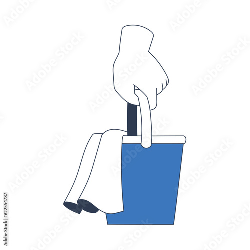 Cleaning Service with Hand Hold Bucket with Wipe for Cleanup Vector Illustration