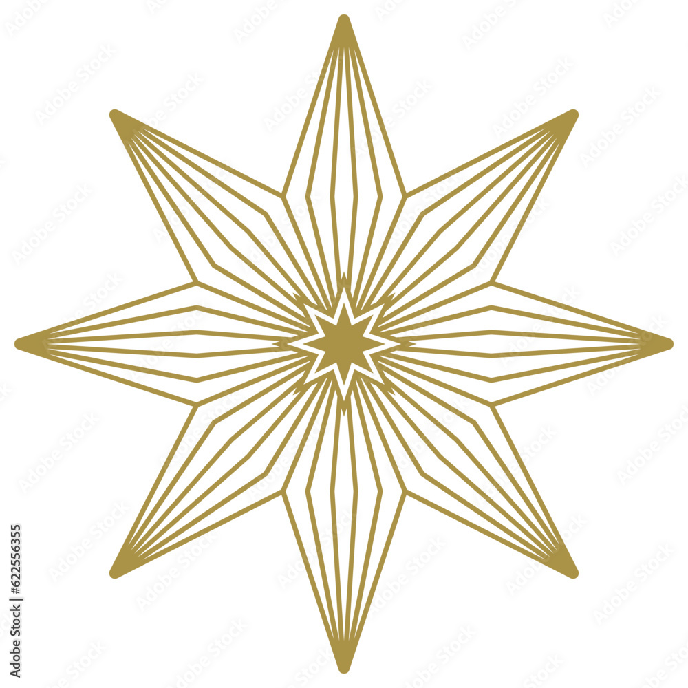 Obraz premium Weihnachtsstern abstrakt Kontur Vektor in Gold. Isolierter Hintergrund. Symbol für Jesus Geburt. Für Hintergründe, Kalender, Einladungen, Grußkarten etc.