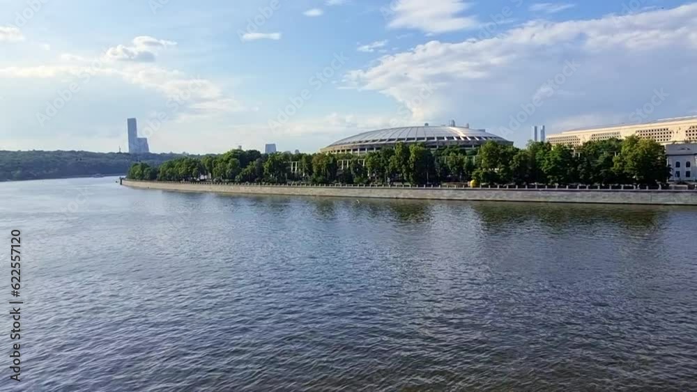 Moscow, Russia - 07.02.2023 - View of the Luzhniki sports complex across the Moscow river. Landmark Moscow, Russia - 07.02.2023 - View of the Luzhniki sports complex across the Moscow river. Landmark