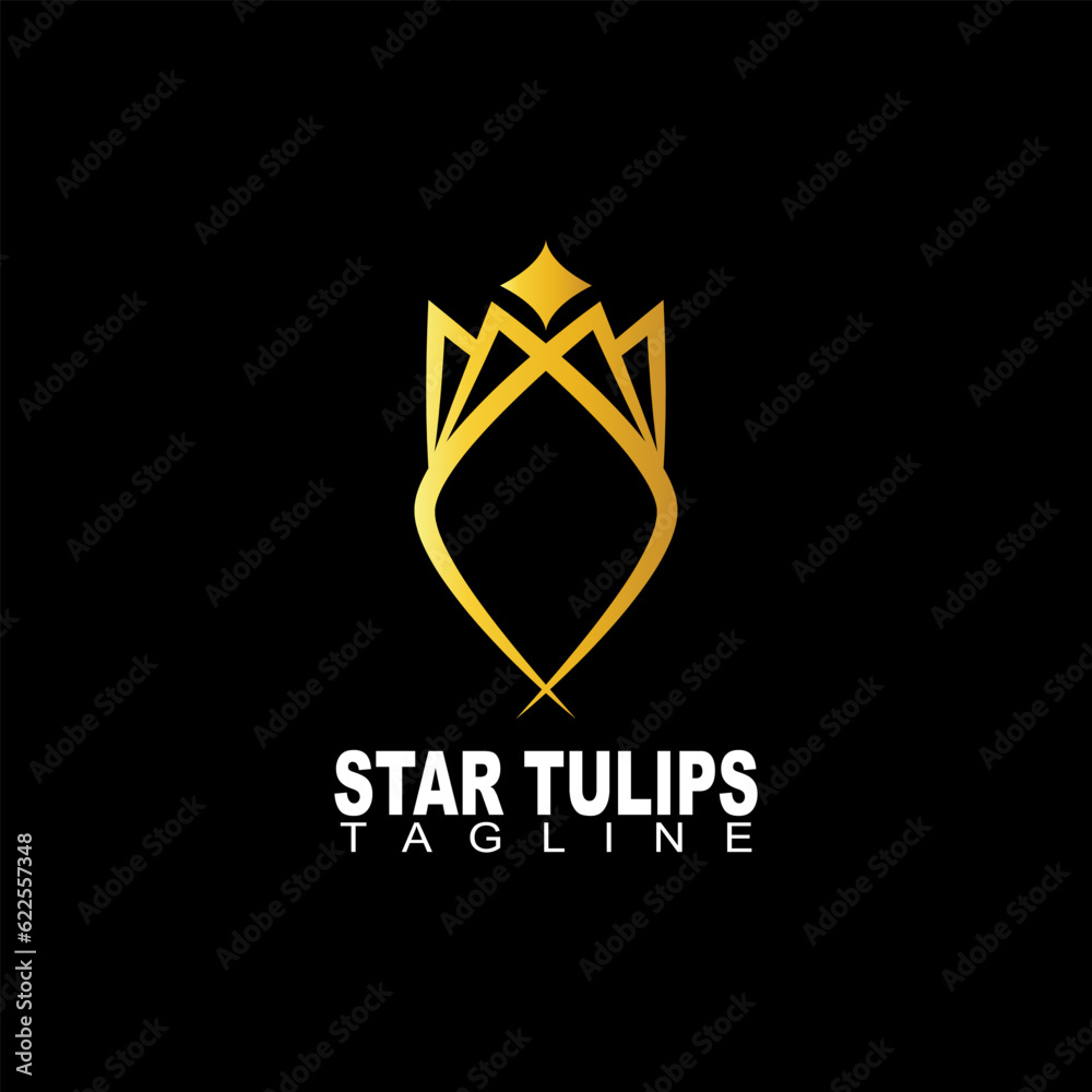 Logo design of a tulip flower with a golden star. can be used for beauty products or fashion logos Logo design of a tulip flower with a golden star. can be used for beauty products or fashion logos