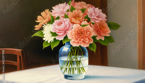 Wallpaper Mural Painting capturing the essence of a vase filled with vibrant flowers. Generative AI. Torontodigital.ca