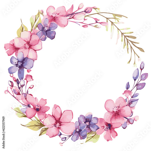 Spring Floral Round Frame  Watercolor Style  Transparent.