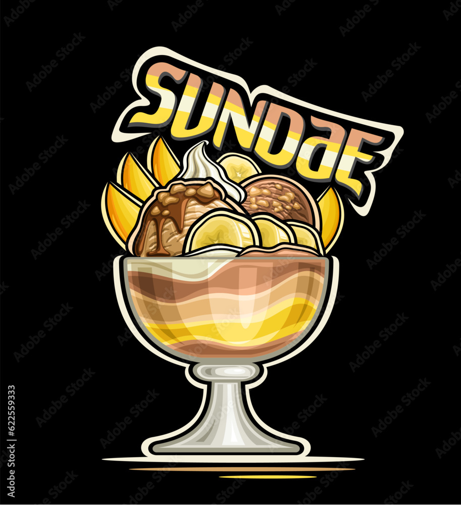 Vector logo for Sundae, decorative placard with cartoon design sundae