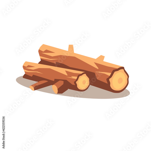 Tree trunks stacked, wooden logs pile, realistic flat vector illustration isolated on white background