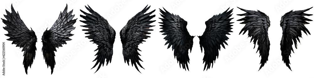 Fototapeta premium set illustration of black wings on white halloween concept