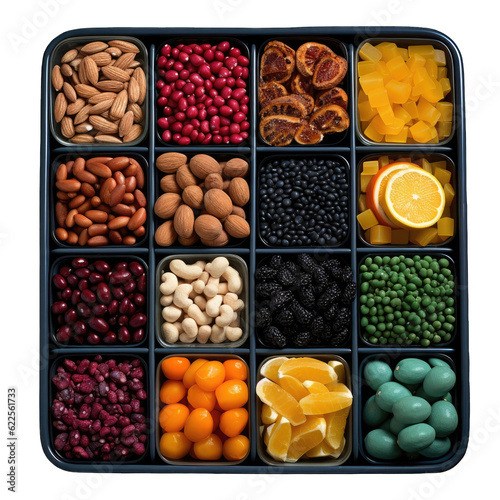 a colorful assortment of various food items in a container