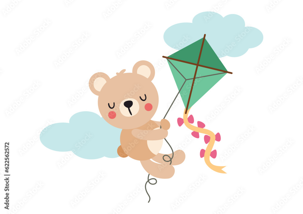 Cute teddy bear flying with kite Cute teddy bear flying with kite