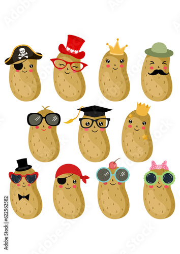 Set of funny potato mascot characters