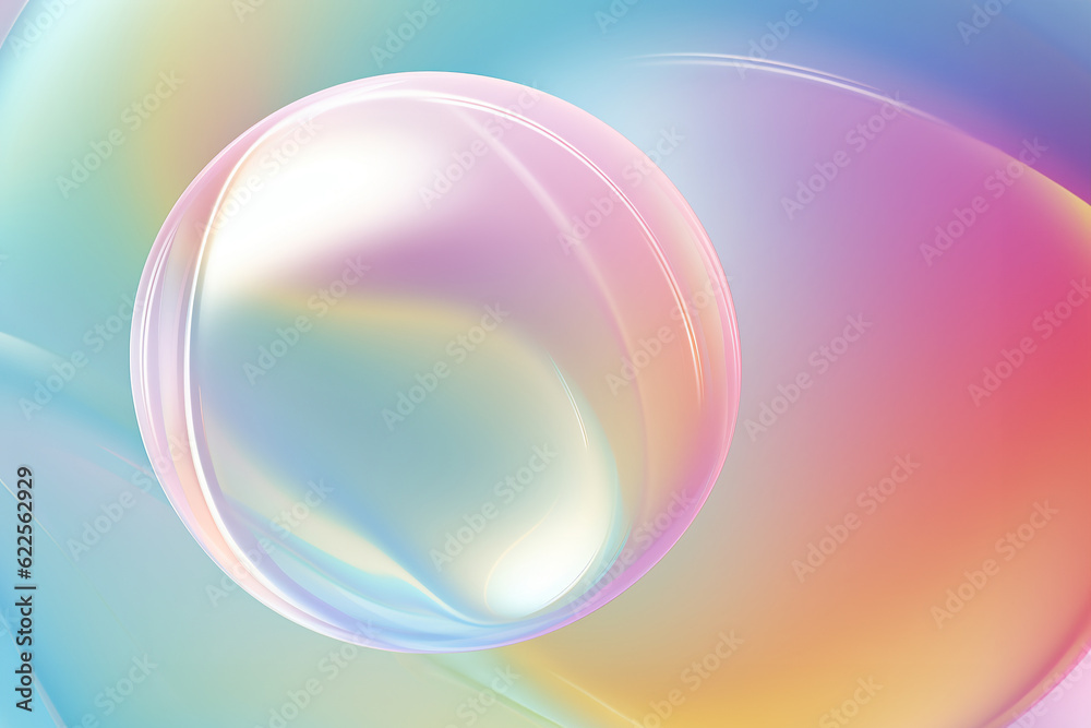 Iridescent balloon bubble on pastel background with gradient. A vibrant bubble radiates warmth and joy, encapsulating a perfect circle of possibilities