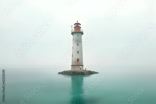 beautiful lighthouse on a calm ocean.