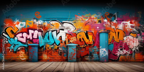 City Wall Painted With A Variety Of Graffiti Background Created With The Help Of Artificial Intelligence