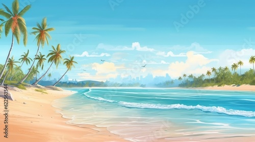 The image is a horizontal outdoor nature scene with tropical beach.  Illustration  Generative AI 