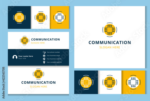 Communication logo design with editable slogan. Branding book and business card template.