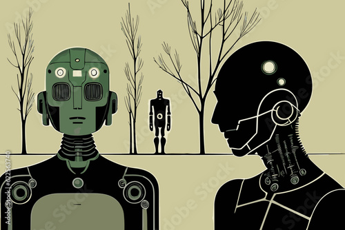 modern artificial intelligence cyborg vector illustration