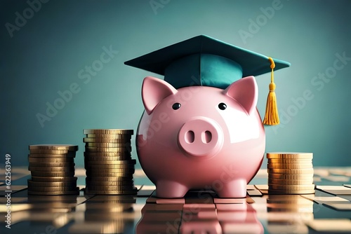 Smart Savings: Invest in Future Success with Coins in a Graduation Cap Piggy Bank – The AI Way to Scholarly Achievements photo