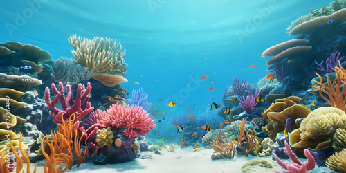 Coral reefs with fish underwater