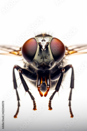 Close up view of fly insect with large eyes and long legs. Generative AI.