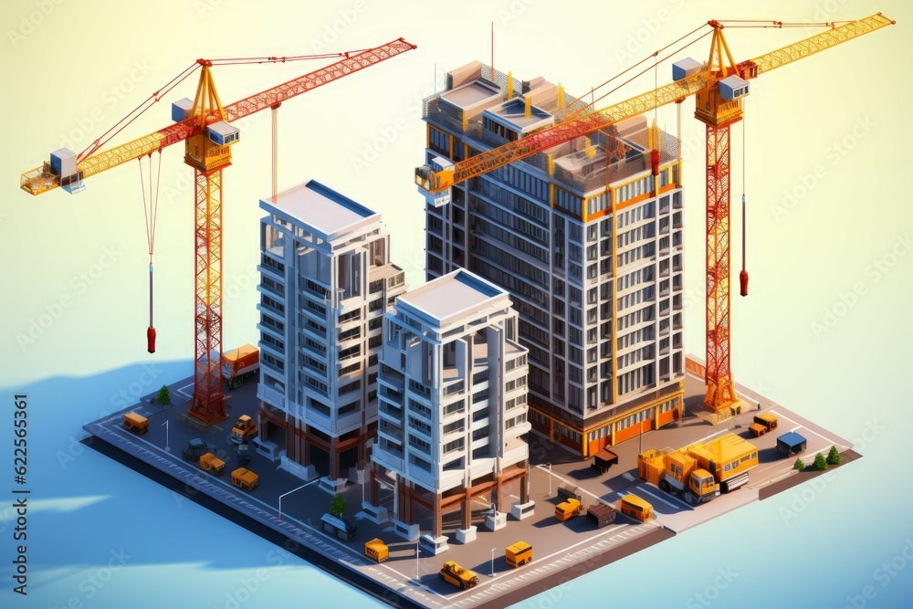 Crane building city. Generate Ai Crane building city. Generate Ai