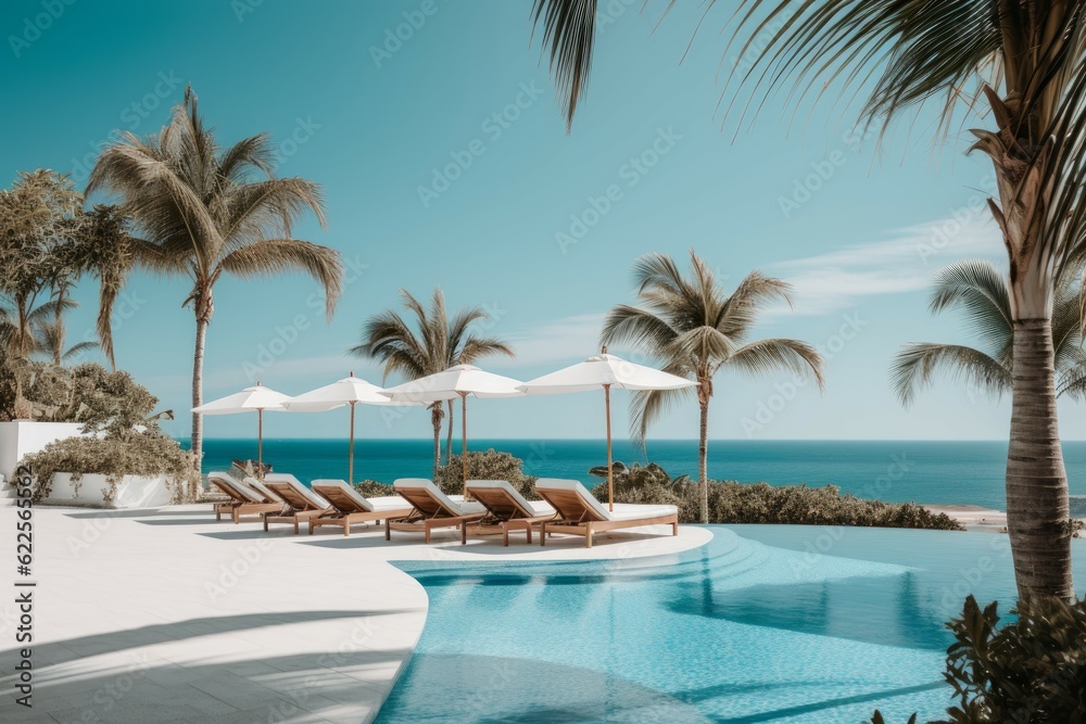 Empty luxurious resort pool. Generate Ai