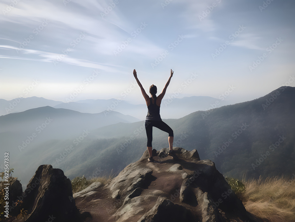 Obraz premium person on top of mountain