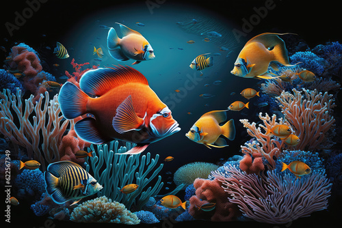 A colorful aquarium teeming with tropical fish and vibrant coral  capturing the beauty and tranquility of keeping aquatic pets  generative AI