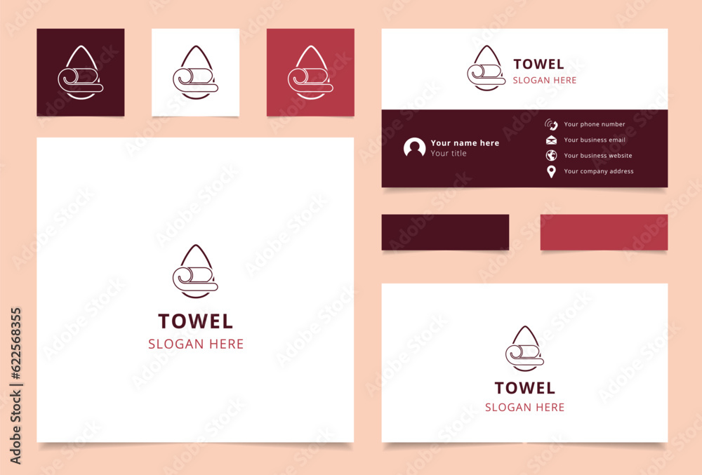 Towel logo design with editable slogan. Branding book and business card template.