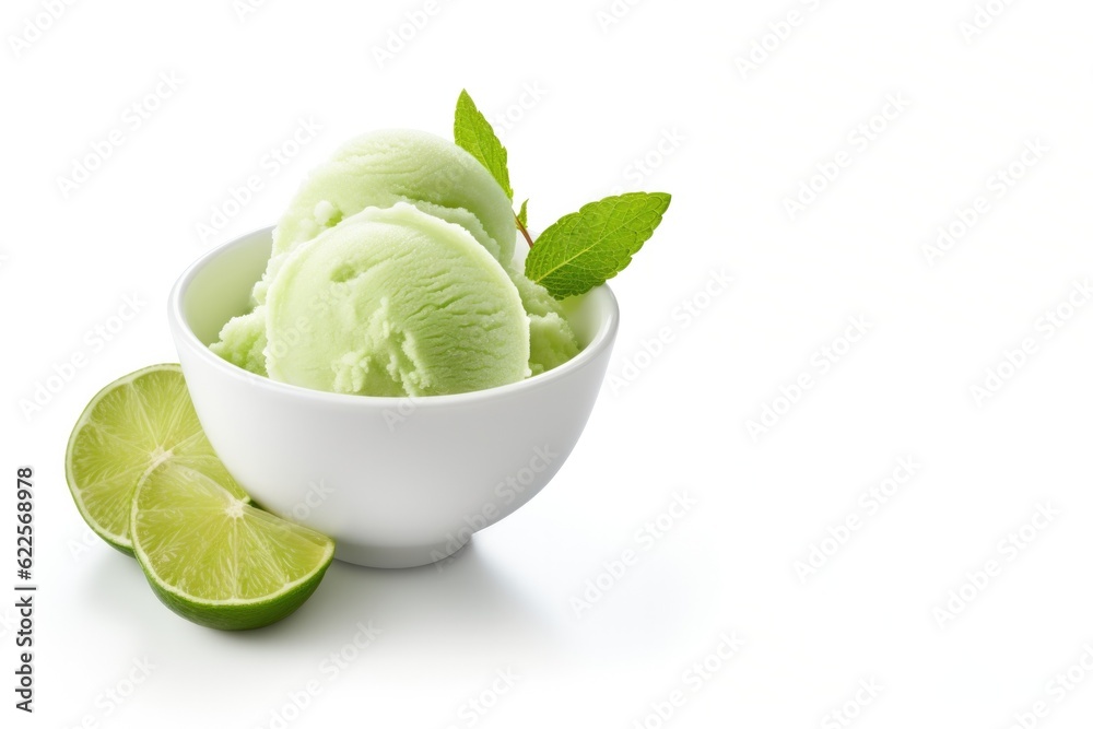 Delicious Bowl of Lime Sorbet isolated on a Transparent Background