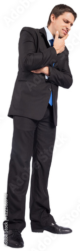Digital png photo of thinking caucasian businessman looking down on transparent background