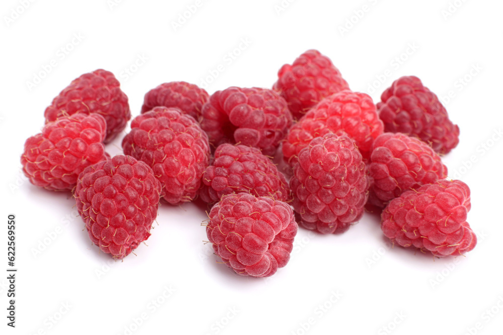 Raspberries close-up on a white background, the concept of diet, healthy eating Raspberries close-up on a white background, the concept of diet, healthy eating