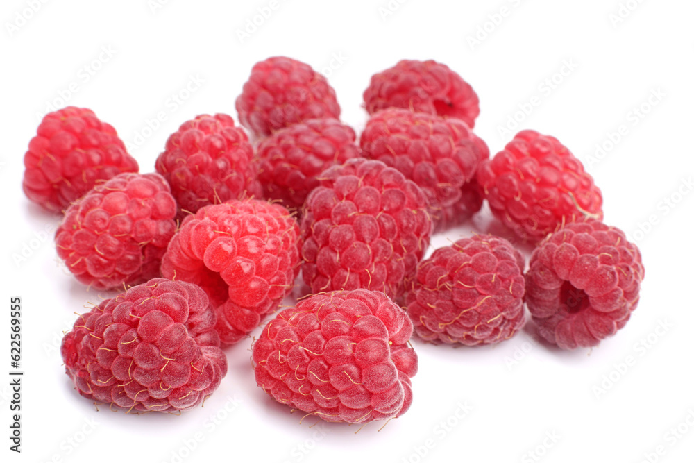 Raspberries close-up on a white background, the concept of diet, healthy eating Raspberries close-up on a white background, the concept of diet, healthy eating