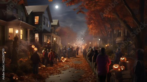 Halloween night scene in the city 