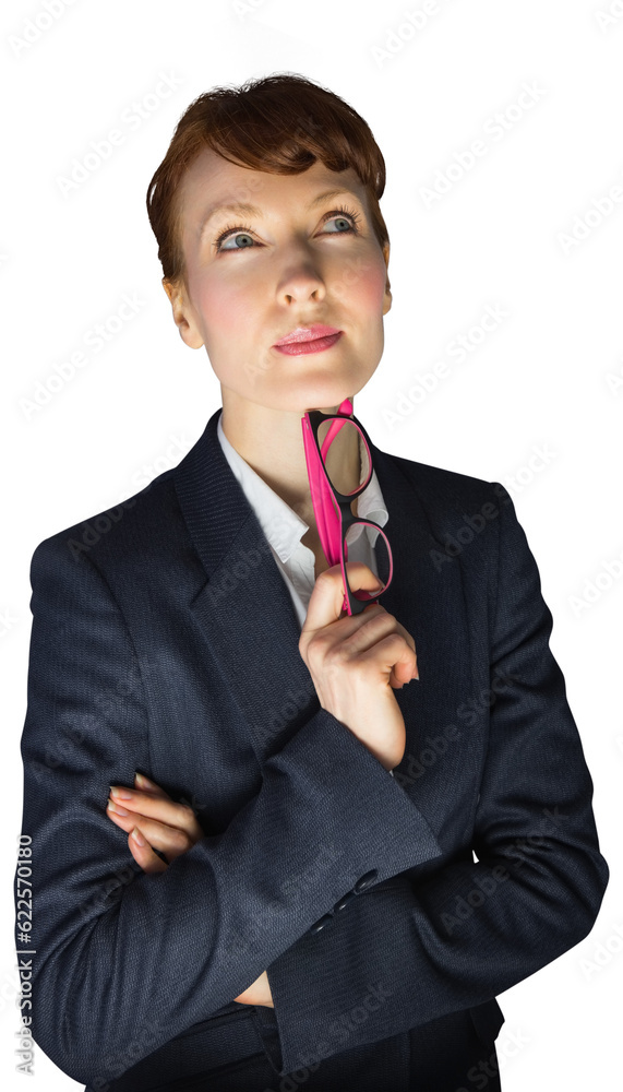 Digital png photo of thinking caucasian businesswoman on transparent background