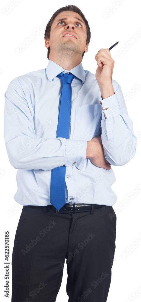 Digital png photo of thinking caucasian businessman looking up on transparent background Digital png photo of thinking caucasian businessman looking up on transparent background