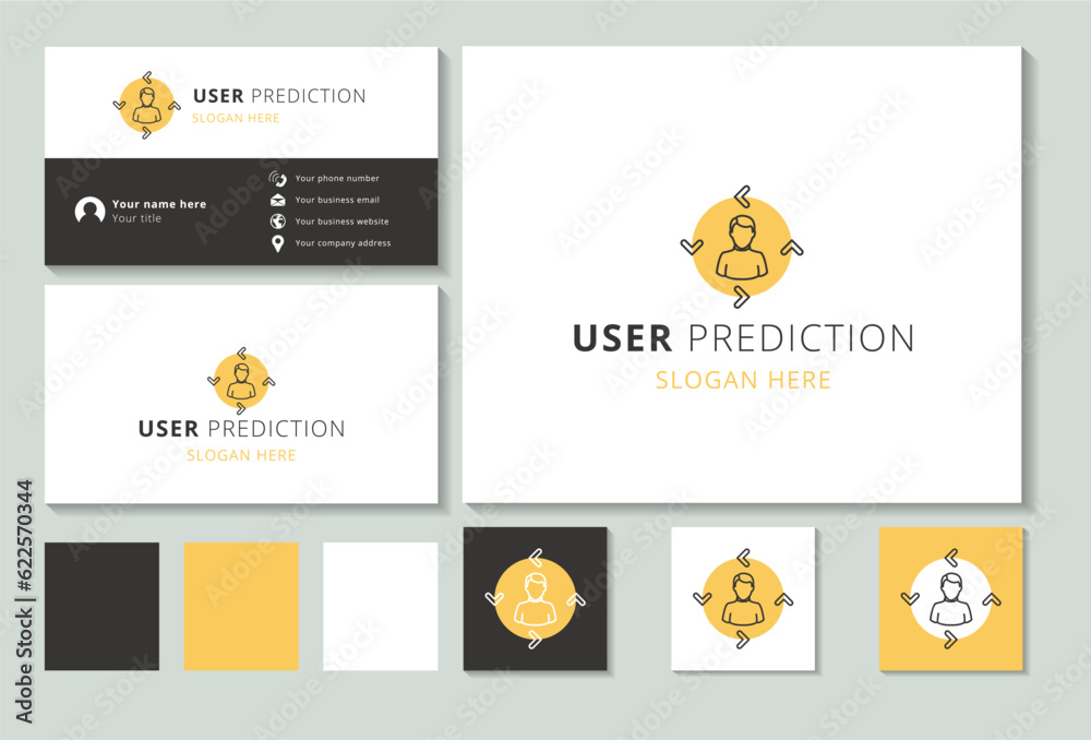 User prediction logo design with editable slogan. Branding book and business card template.