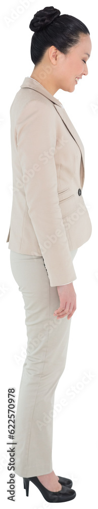 Obraz premium Digital png photo of happy asian businesswoman smiling and closing eyes on transparent background
