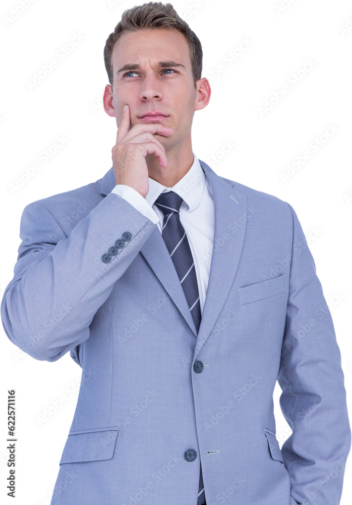 Digital png photo of thinking caucasian businessman on transparent background Digital png photo of thinking caucasian businessman on transparent background